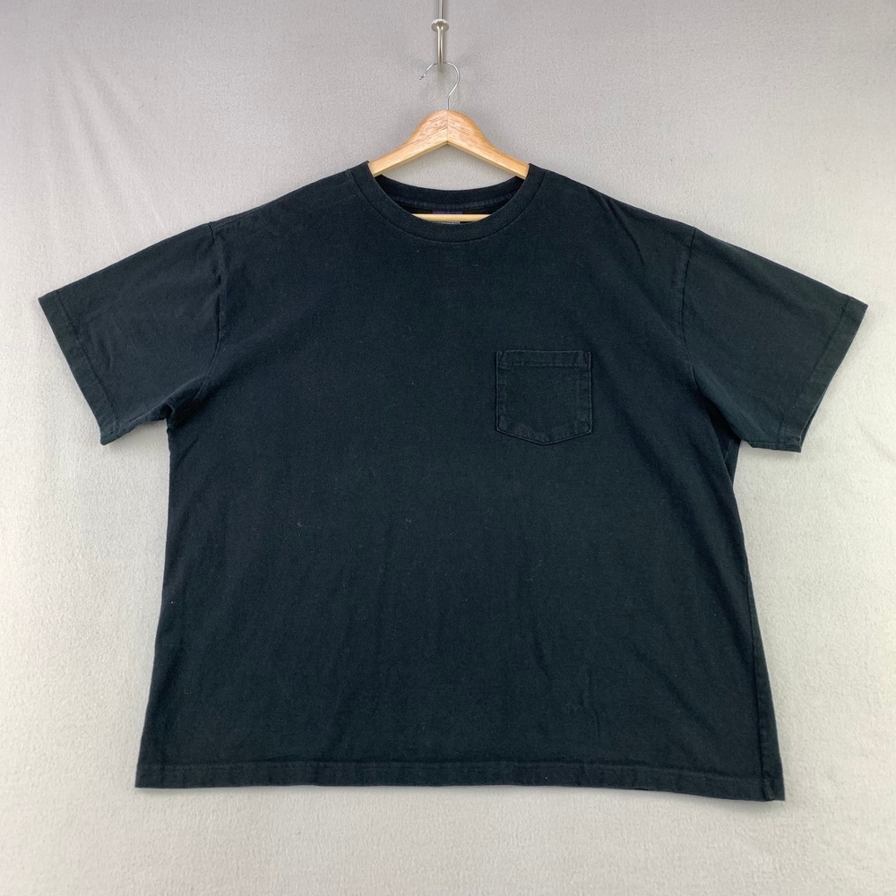 Vintage 90s Black Pocket Tee Men XL Blank Cotton T-Shirt Structure Boxy Skater